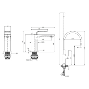 set mitigeur lavabo sans vidage + mitigeur cuisine, bec flexible, aérateur Neoperl®, noir mat (SATBSBDR271CM)