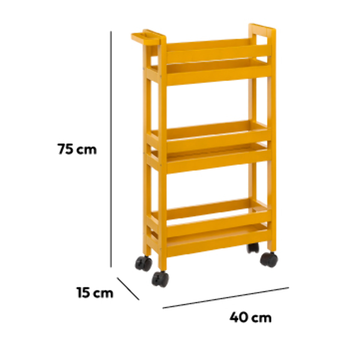 Desserte à roulettes 3 niveaux Jaune moutarde Colorama