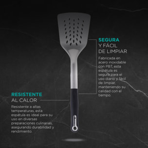Espátula ranurada foodies 33,6x9,5x4,6cm en acero inoxidable + pbt masterpro