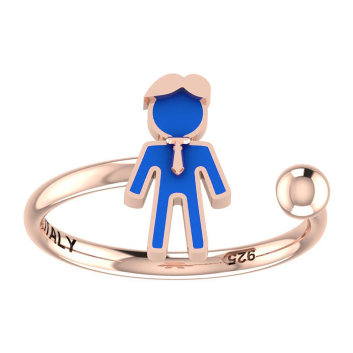 Anello Love Makes a Family Papà-Sfera 4 mm Argento 925 Rosè Smaltato Blu