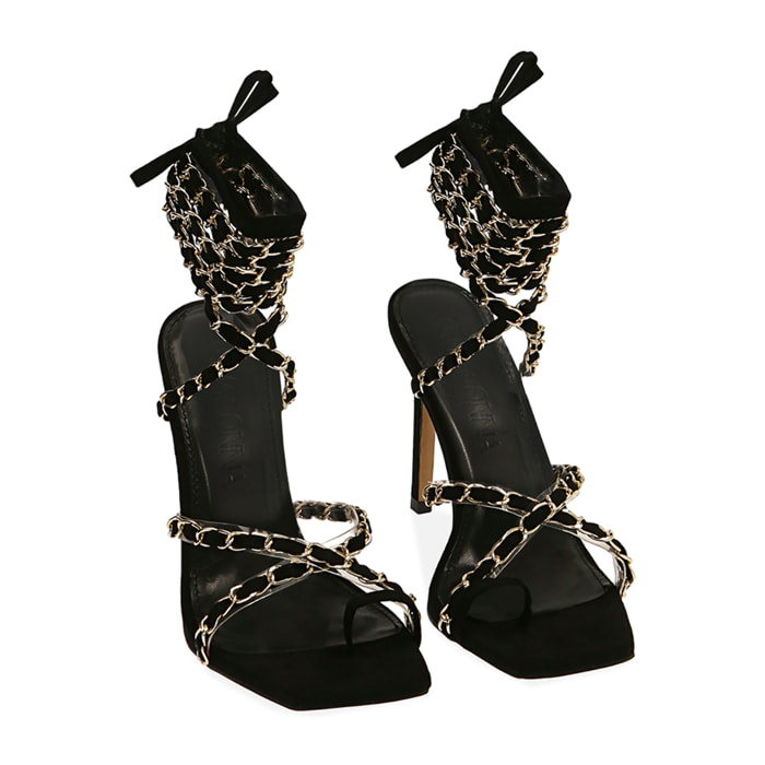 Sandali lace-up neri in microfibra, tacco 10,5 cm
