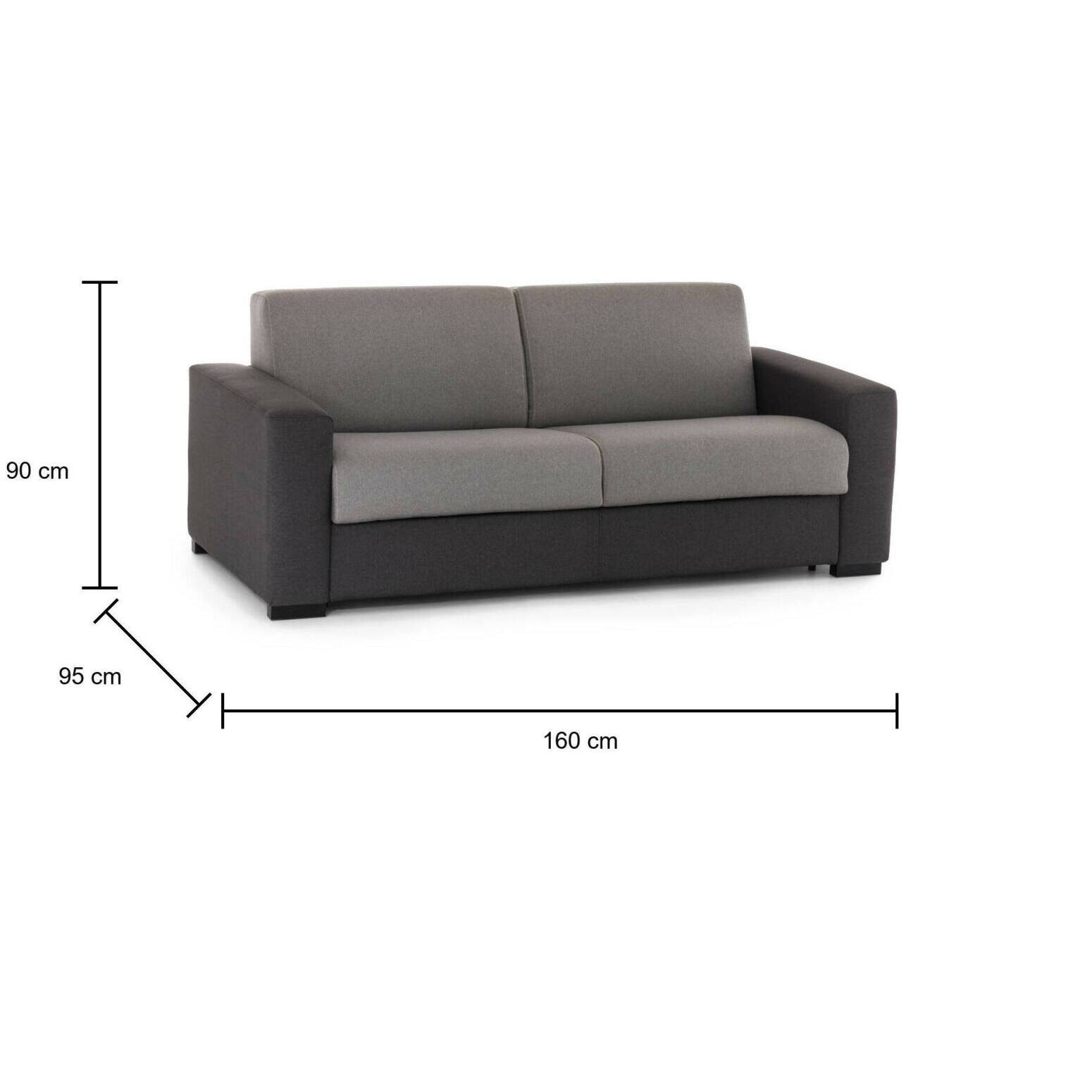 Divano Letto Alena, Divano a 2 posti, 100% Made in Italy, Sofà Soggiorno con apertura girevole, in tessuto imbottito, con Braccioli slim, Cm 160x95h90, Grigio e Antracite