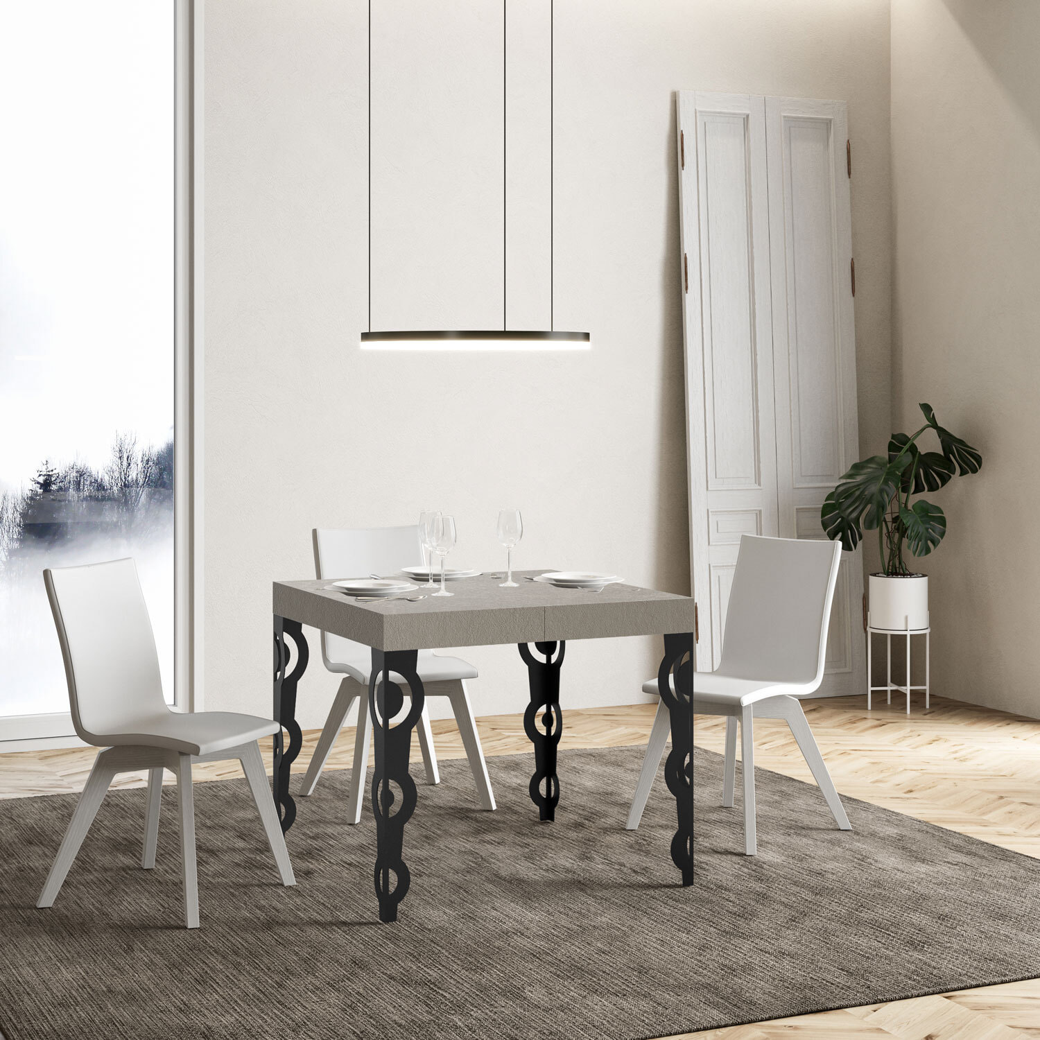 Tavolo allungabile 90x90/246 cm Karamay cashmere gambe antracite