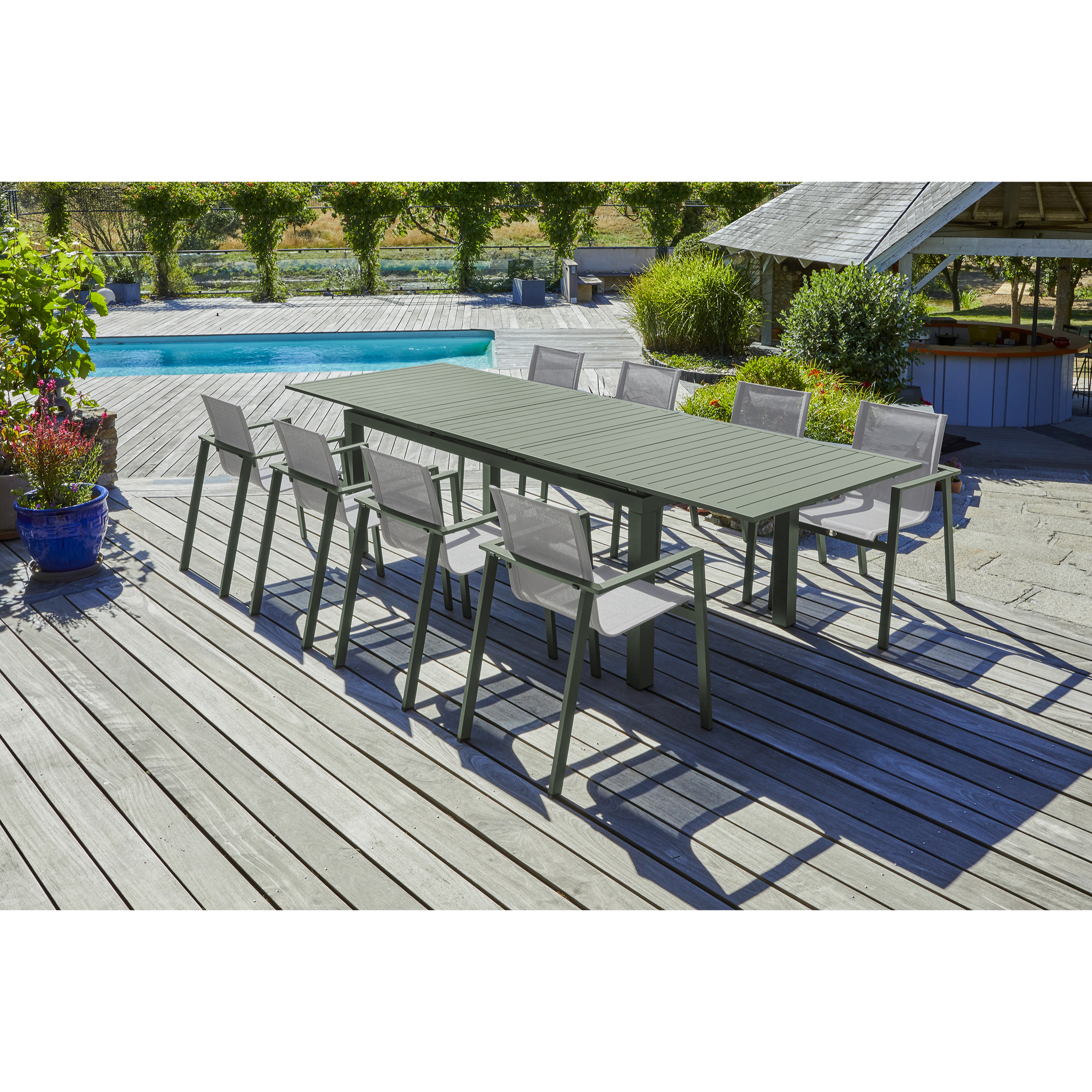 MIAMI - Ensemble repas de jardin 8 places en aluminium kaki