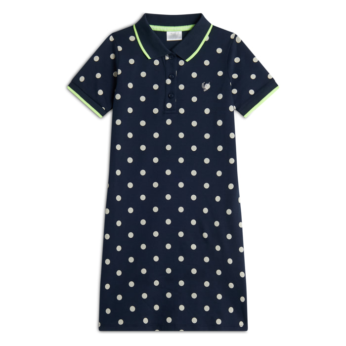 Abito Bambina Stile Polo in Tessuto Piquet a Pois