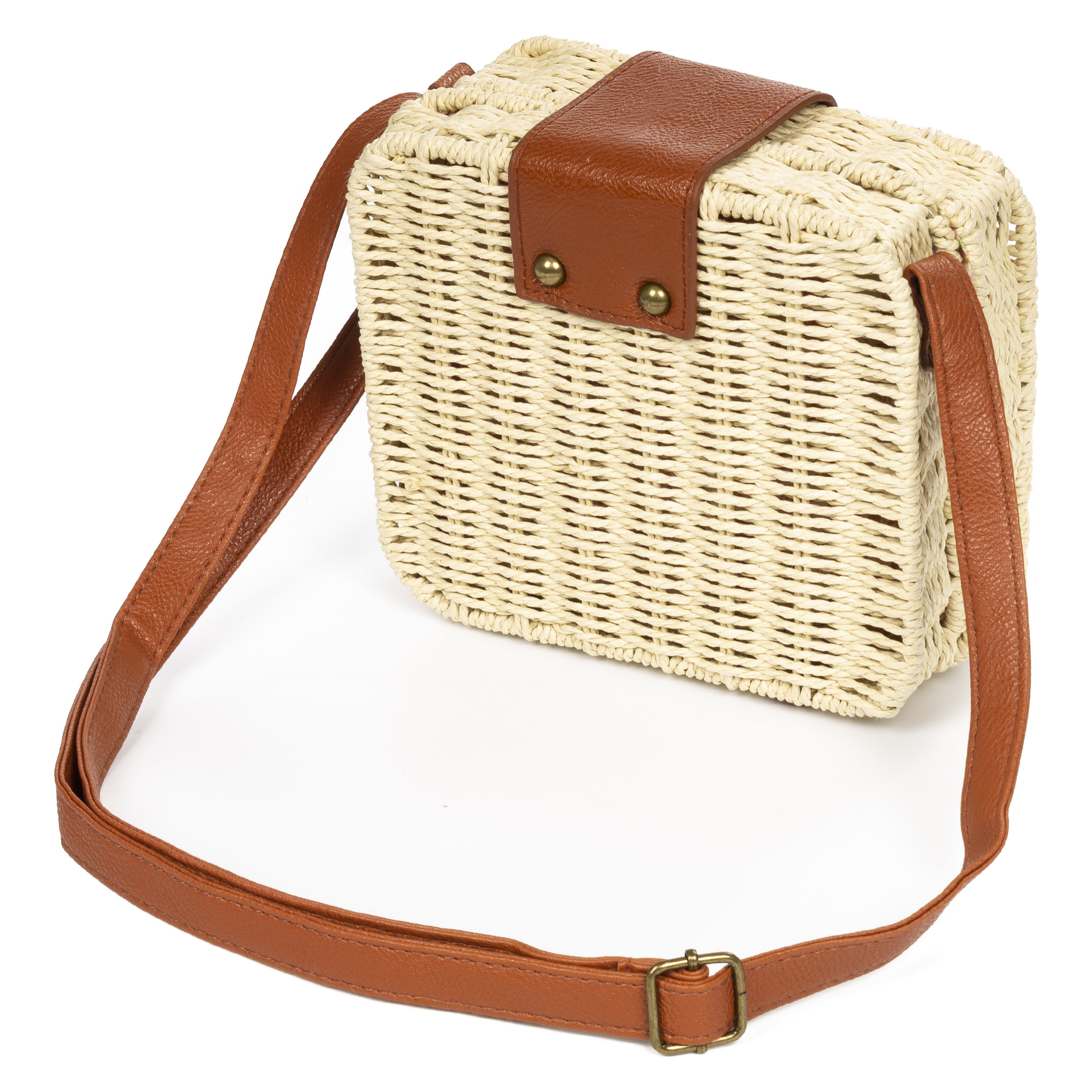 IRIA QUINTANA Borsa a tracolla da donna Empoli. Tessuto Paglia Pelle Sintetica PU 18x7x17 Cm. Beige