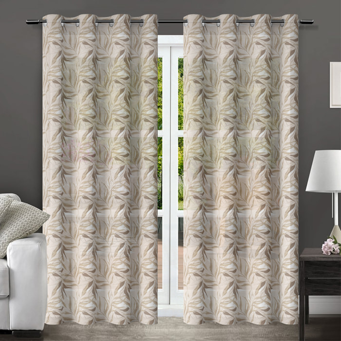 TENDA FOLIAGE BEIGE/MARRONE CON OCCHIELLI 145X290 CM