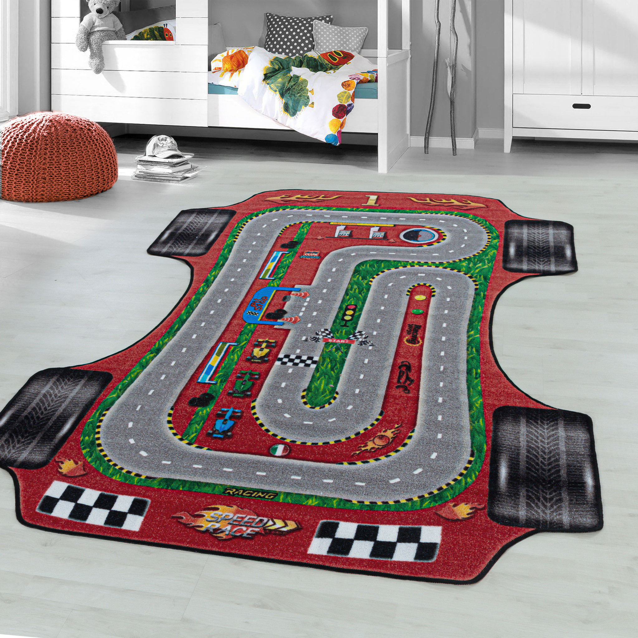 PLAY - Tapis enfant circuit voiture rouge - PLA2907ROU