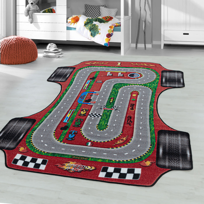 PLAY - Tapis enfant circuit voiture rouge - PLA2907ROU