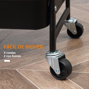 Carrito Auxiliar con Ruedas de 3 Niveles Carrito de Cocina con 3 Cestas de Acero y 1 Placa de Cubierta para Comedor Sala Baño 45x31x79,4 cm Negro