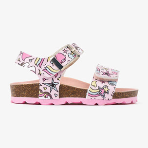 SANDALIAS DE BEBÉ BIO ESTAMPADO UNICORNIO MULTICOLOR