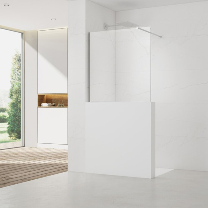 Pare-muret 100x100cm Paroi en verre Crystal Glass® 8 mm anticalcaire, avec bras et profilés chrome brillant (SATBWIS100PR)
