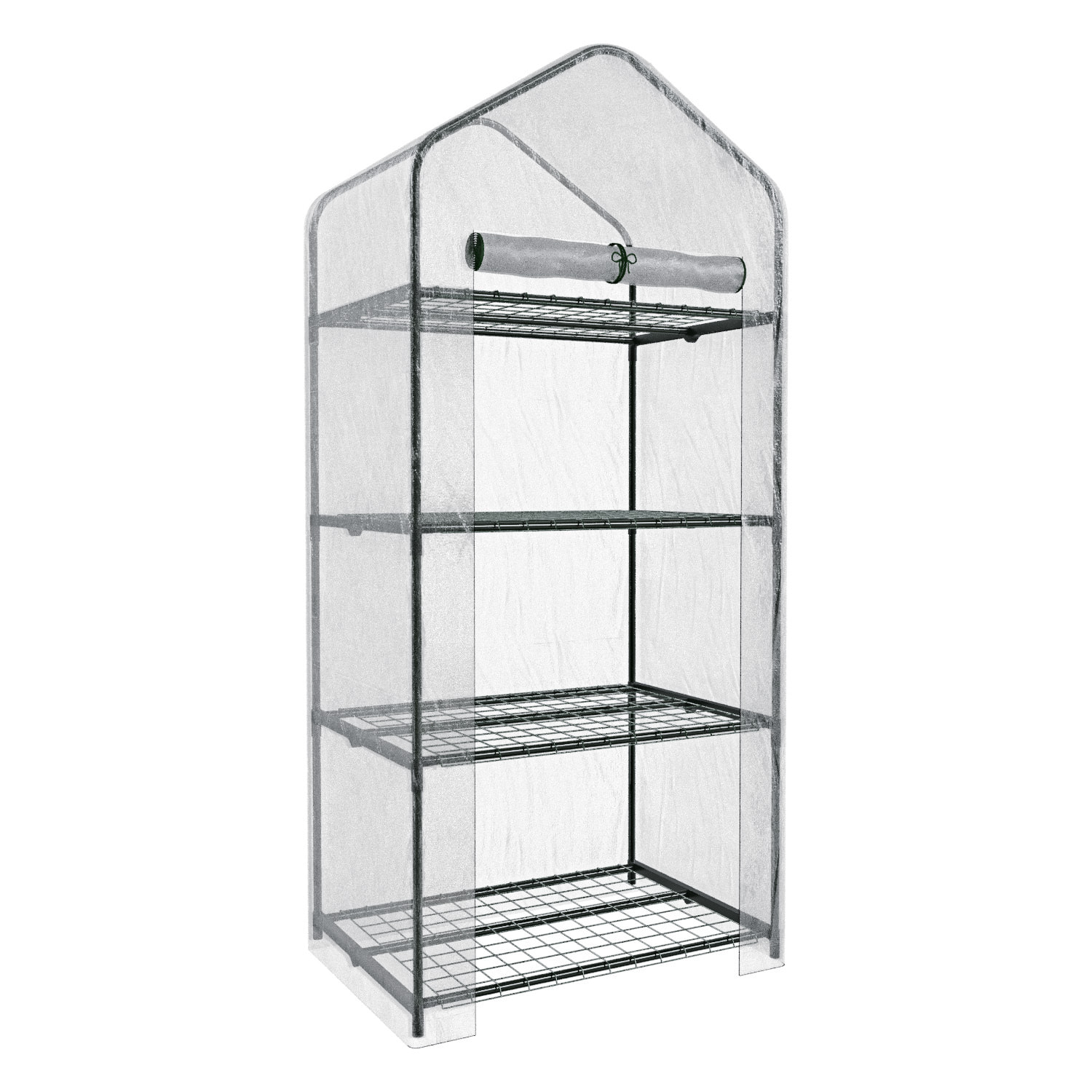 Serra A 4 Ripiani Da Giardino Per Orto Telaio In Acciaio Verniciato Telo In PVC Trasparente Porta Avvolgibile Apertura A Cerniera 69x49x160 Cm