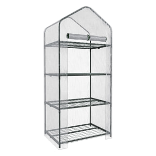 Serra A 4 Ripiani Da Giardino Per Orto Telaio In Acciaio Verniciato Telo In PVC Trasparente Porta Avvolgibile Apertura A Cerniera 69x49x160 Cm