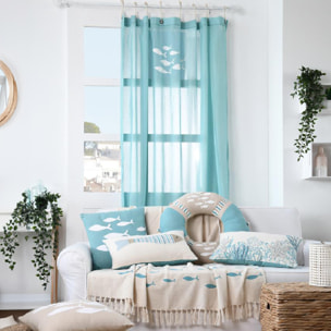 Voilage Esprit Marin Motifs Poissons - Turquoise