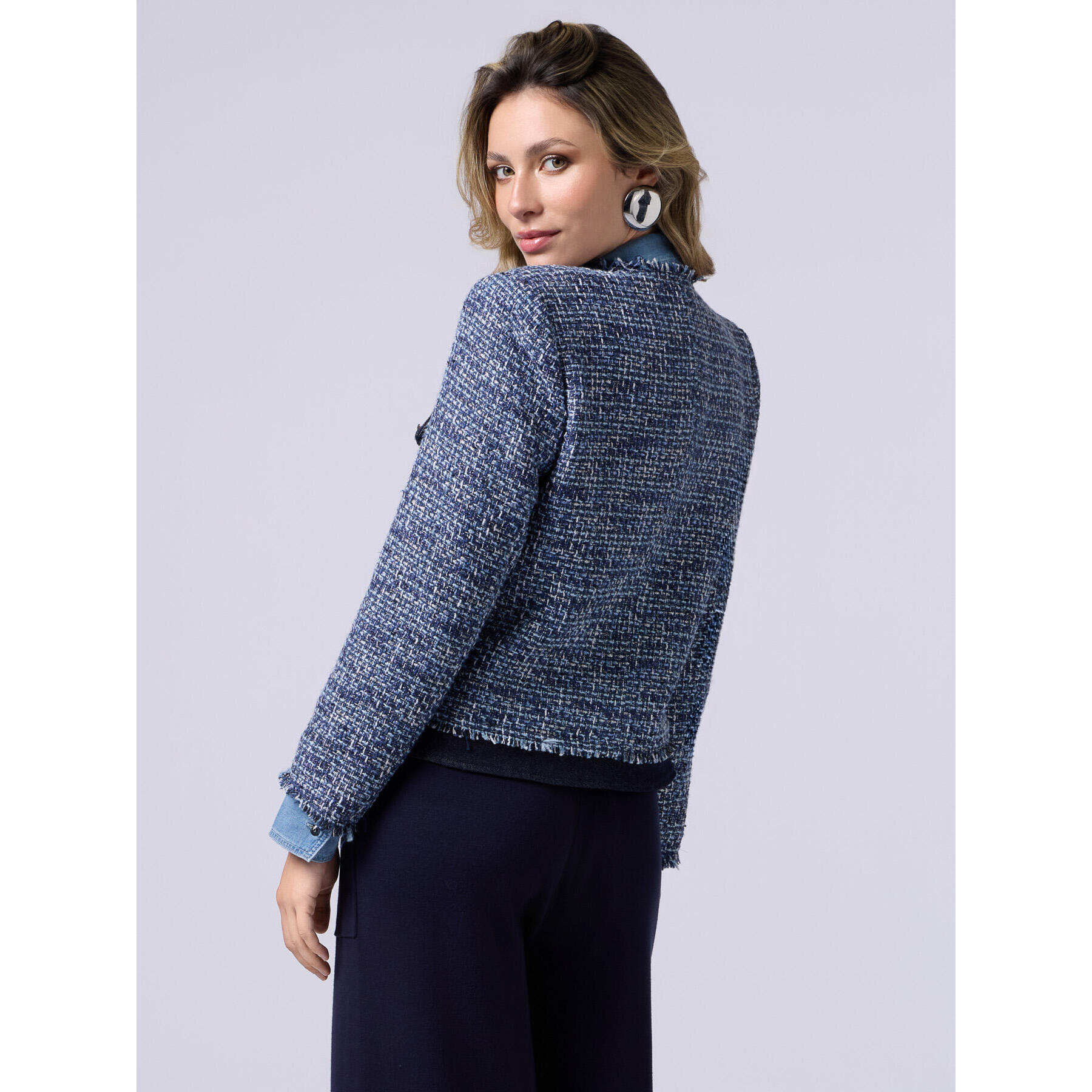 Oltre - Tweed jacket with denim details - Azul