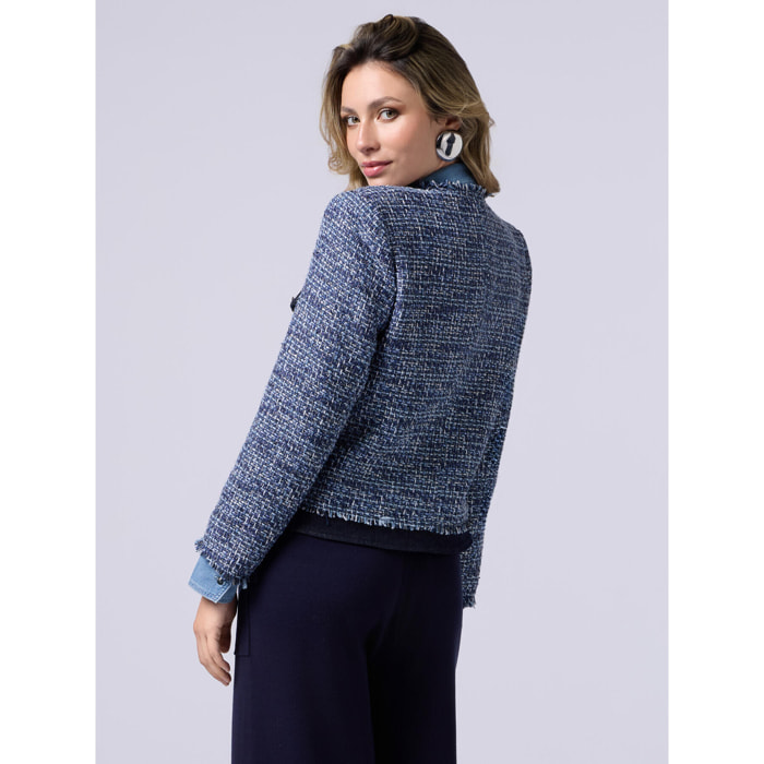 Oltre - Tweed jacket with denim details - Azul