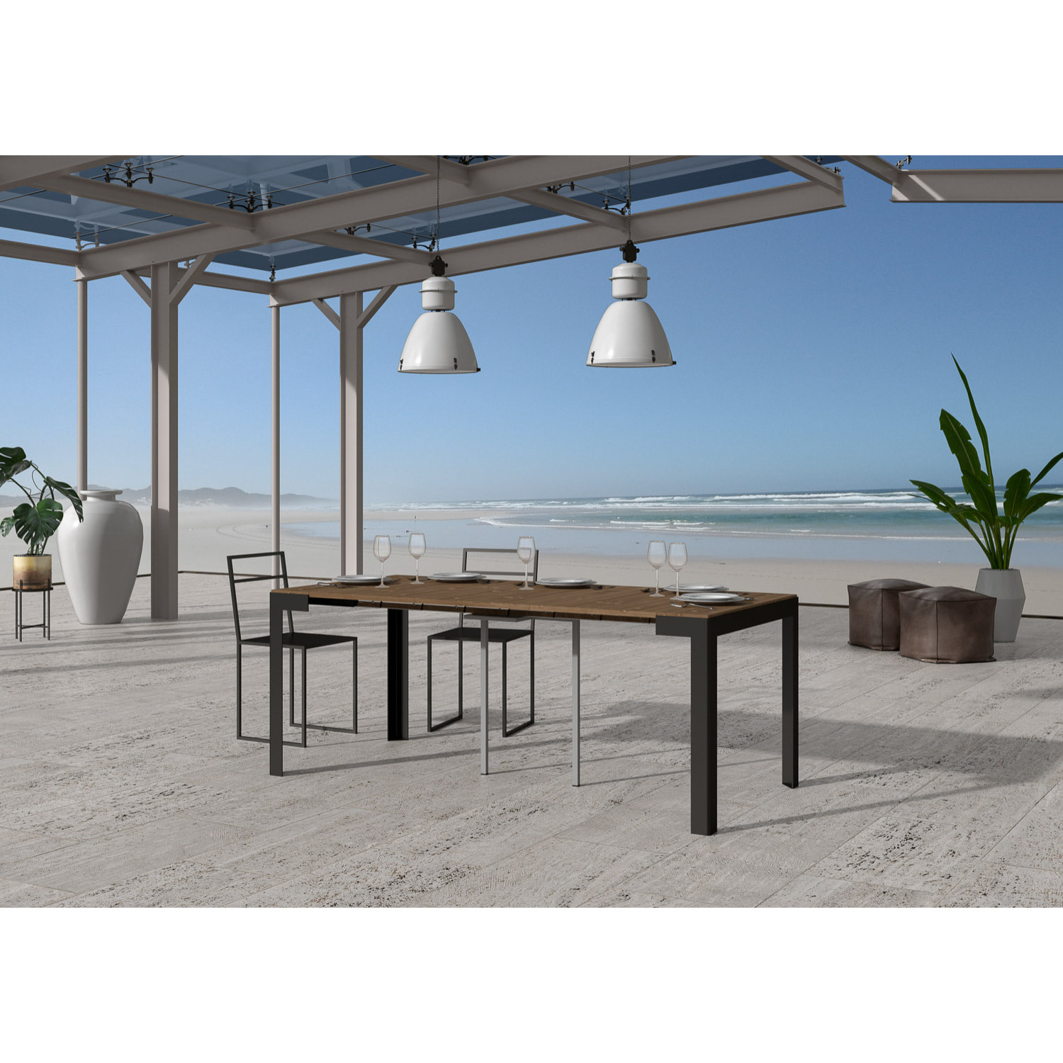 Consolle allungabile 90x40/290 cm Azalea Abete Tinto telaio Antracite