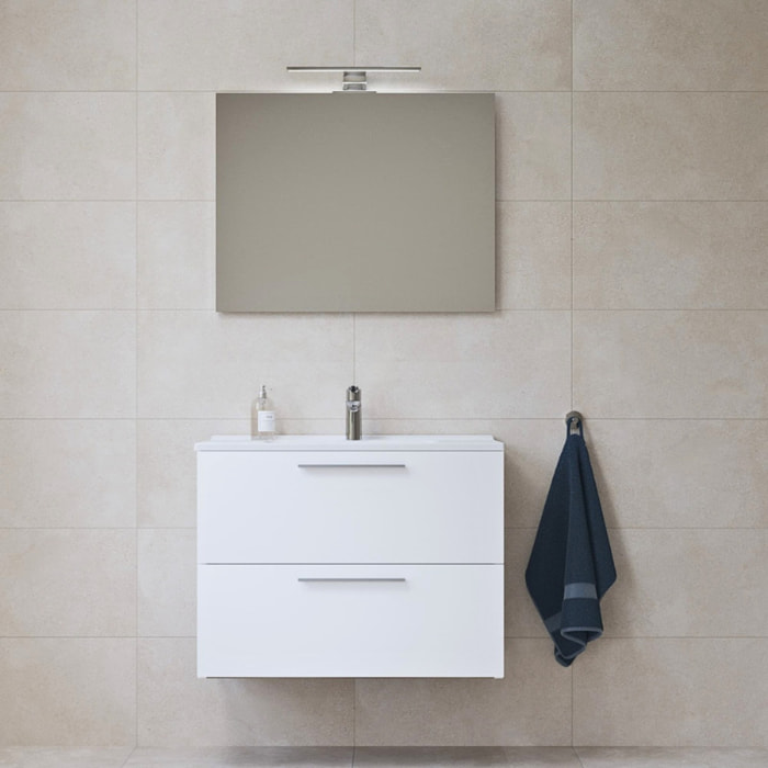 Mia ensemble meuble préassemblé 79x61x39,5 cm avec lavabo, miroir avec éclairage LED, Blanc brillant (MIASET80B)