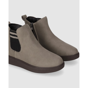 Botines de Piel - Taupe - Tacón: Bajo