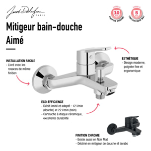 Pack baignoire droite 180 x 80 Elise + tablier angle + mitigeur bain Aimé chromé + pare bain chromé + vidage