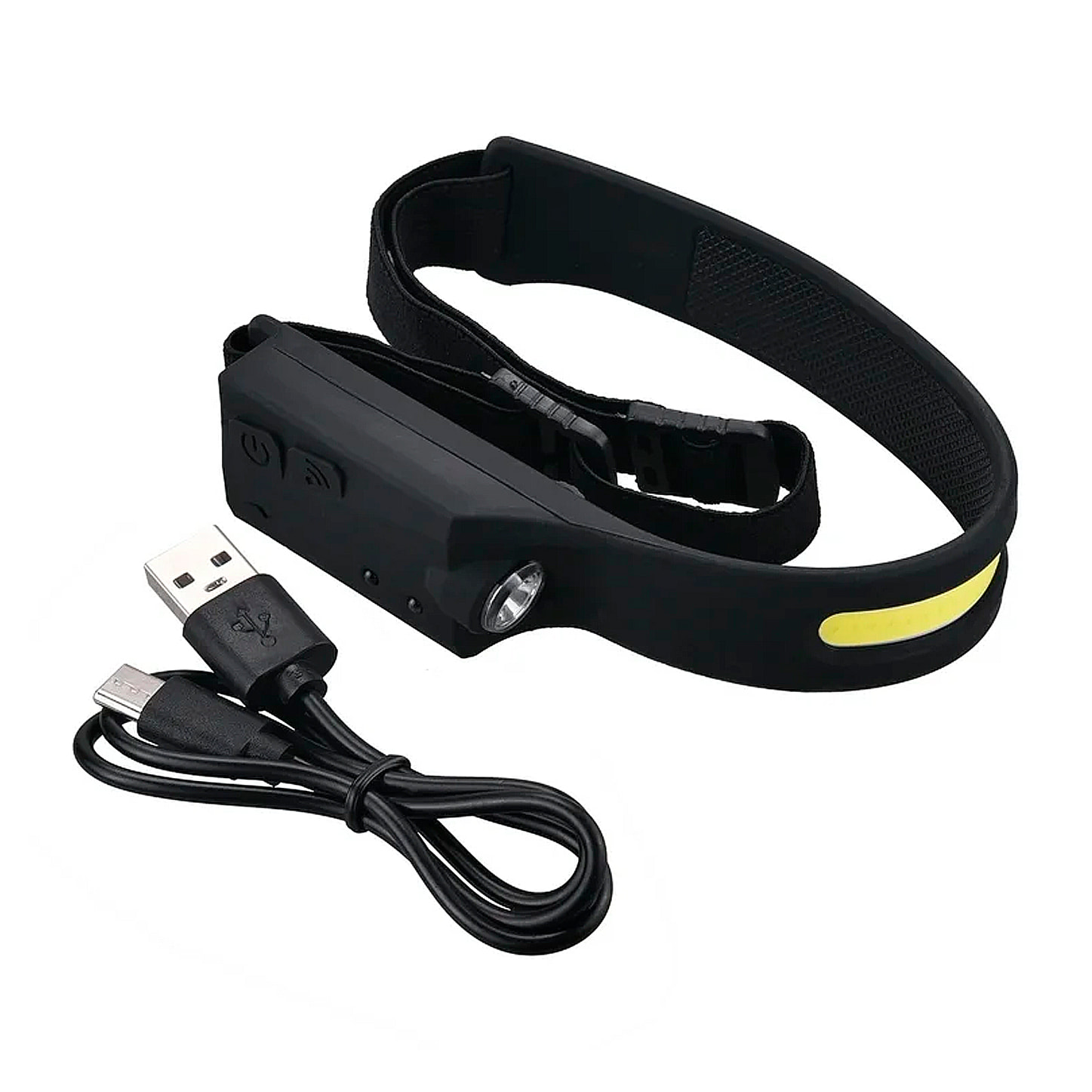 Torcia frontale LED con 350 lm, 6 modalità di illuminazione, sensore di movimento e batteria ricaricabile da 1200 mAh.