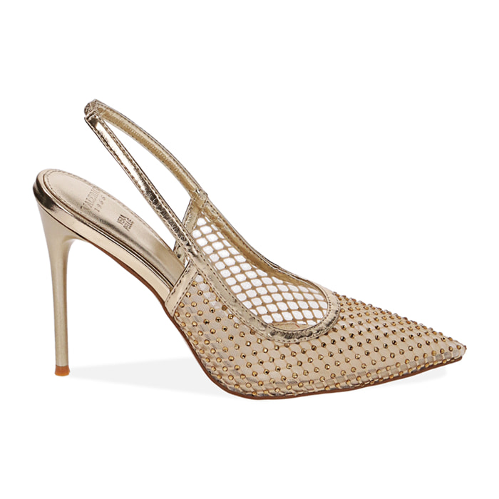 Slingback oro in rete, tacco 10,5 cm