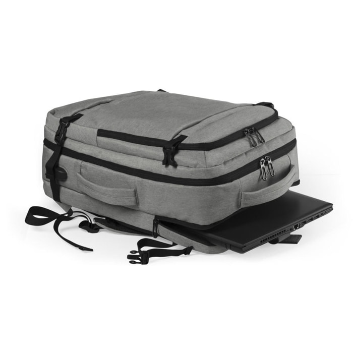 DAM Mochila Sulkan multi compartimento, porta Laptop 17''. Toma USB externa. Adaptable a Trolley. 32x20x46 Cm. Color: Gris