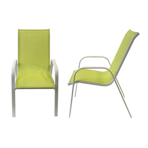 Lot de 8 chaises MARBELLA en textilène vert - aluminium blanc