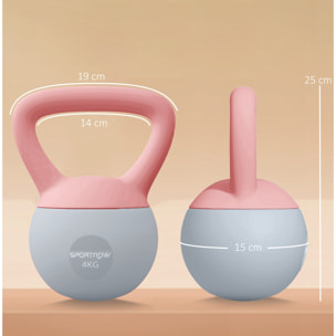 Pesa Rusa 4 kg, Soft Kettlebell Relleno de Arena Metálica y Mango Antideslizante, para Entrenamiento Culturismo, en Casa, Gimnasio, Rosa Palo y Gris