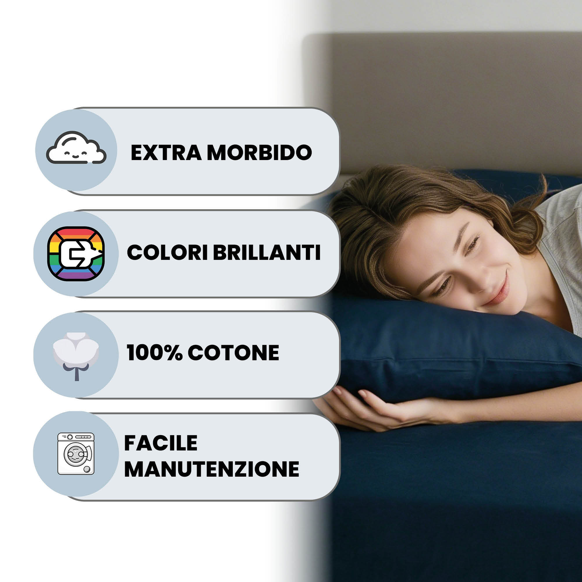 COMPLETO LETTO MAX COLOR, 100% Cotone, Made in Italy - BLU SCURO