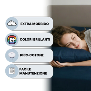 COMPLETO LETTO MAX COLOR, 100% Cotone, Made in Italy - BLU SCURO