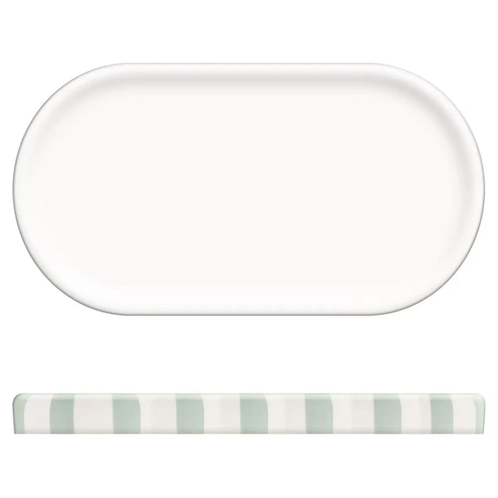 Plateau Strio 24cm rayures vert céladon en grès