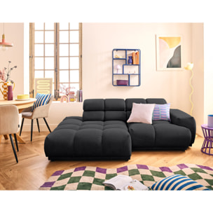 Matera - canapé d'angle gauche 4 places avec têtières réglables en tissu texturé - Noir