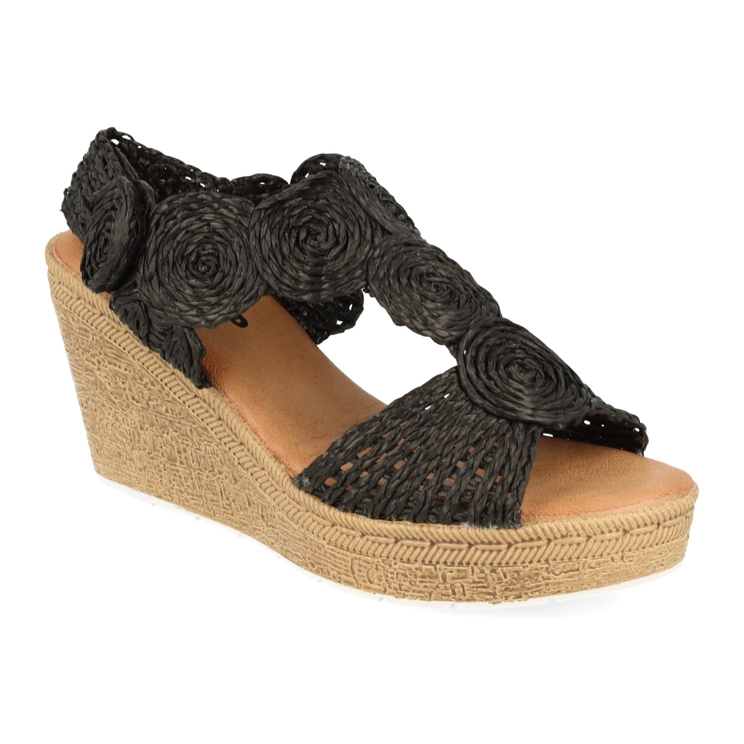 Sandalia de Cuña con Pala de Rafia y Cierre de cierre autoadherente