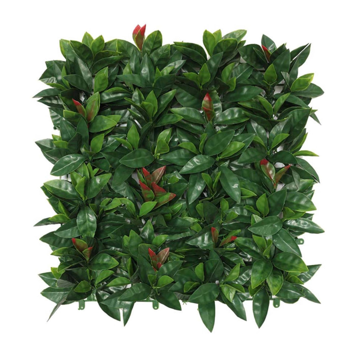 Well home jardín vertical artificial, panel de seto 100x100cm, para decoración interior y exterior - hojas verdes realistas con detalles rojos