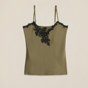 Oltre - Top in raso con pizzo - Verde