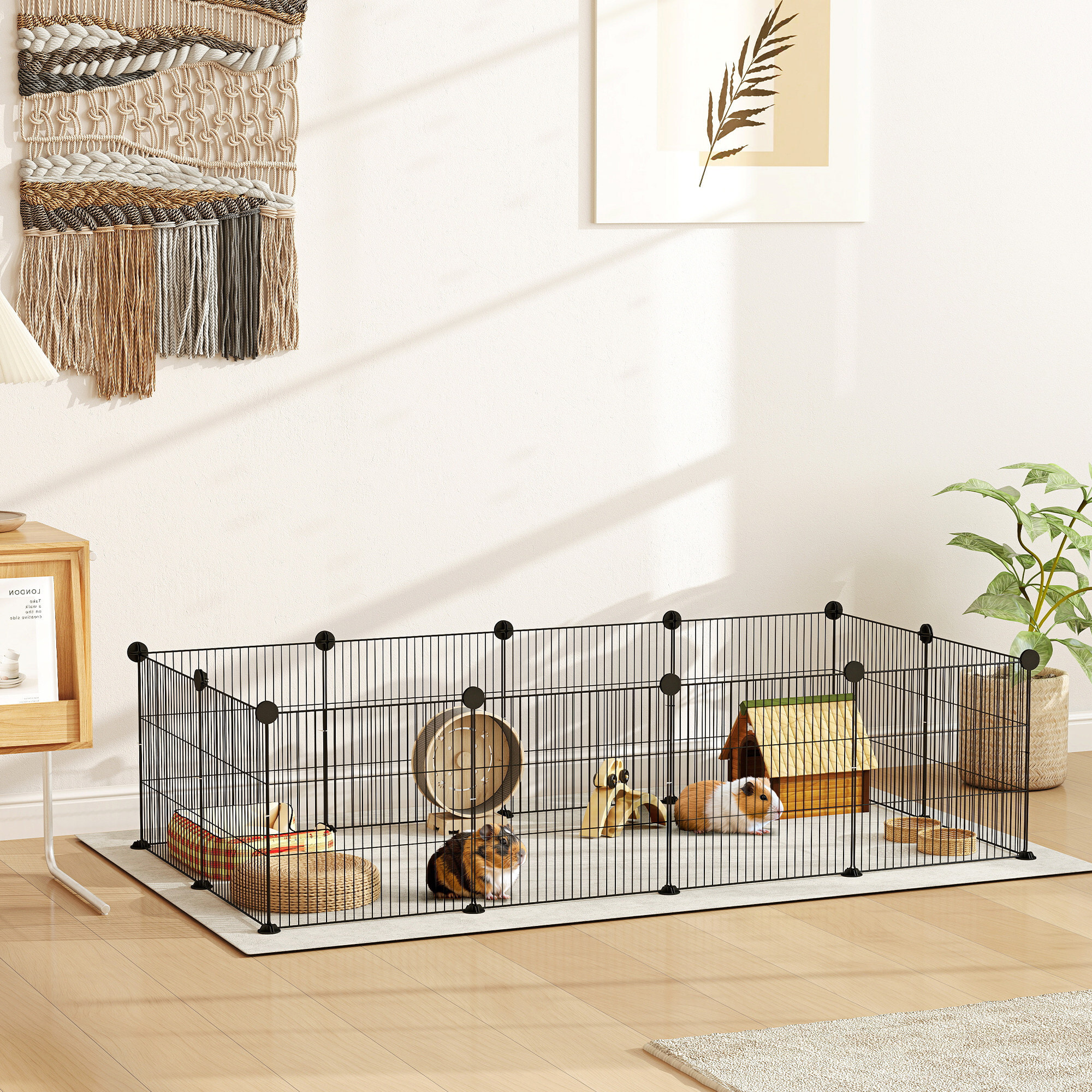 Cage parc enclos animaux domestiques L 140 x l 70 x H 35 cm bords arrondis fil métallique noir