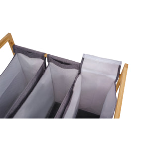 Panier à linge 3 compartiments Maya en bambou avec roulettes