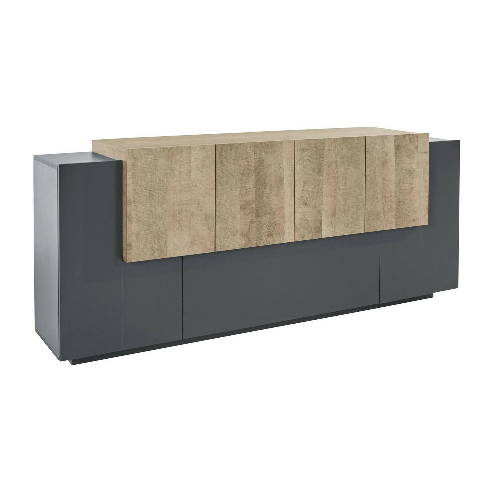 Credenza Gennaro, Madia da cucina a 7 ante, Buffet da soggiorno, Madia da cucina, 100% Made in Italy, cm 200x45h86, Antracite e Acero