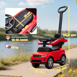 Coche Correpasillos 2 en 1 para Niños de 18-36 Meses LAND ROVER DISCOVERY, Correpasillos con Espacio de Almacenaje, Bocina, Volante, Mango de Empuje y Barandilla Extraíbles, Rojo