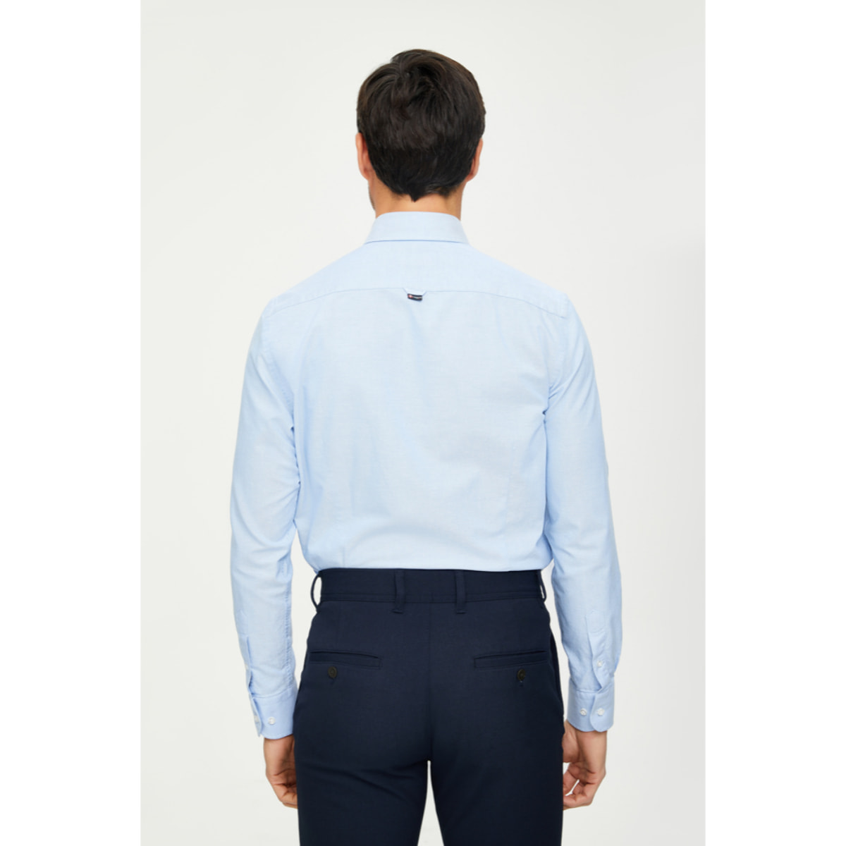 Camicia Uomo 1 Bottone Button Down Slim Oxford Lavato Unito Celeste