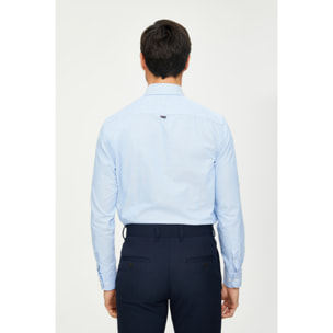 Camicia Uomo 1 Bottone Button Down Slim Oxford Lavato Unito Celeste