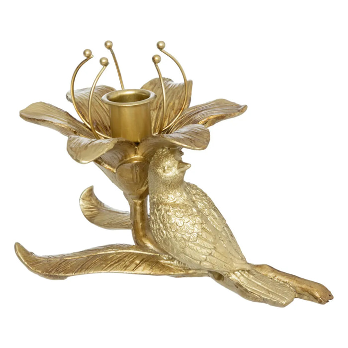Photophore oiseau fleur doré 18cm