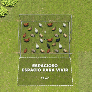 Gallinero para Exterior Grande, 4x3x1,97 m, 12 m², Gallinero de Acero Galvanizado con Puerta con Doble Cierre, Red Superior de PE, Impermeable, Diseño Walk-In, Jaula para Conejos y Patos, Plata