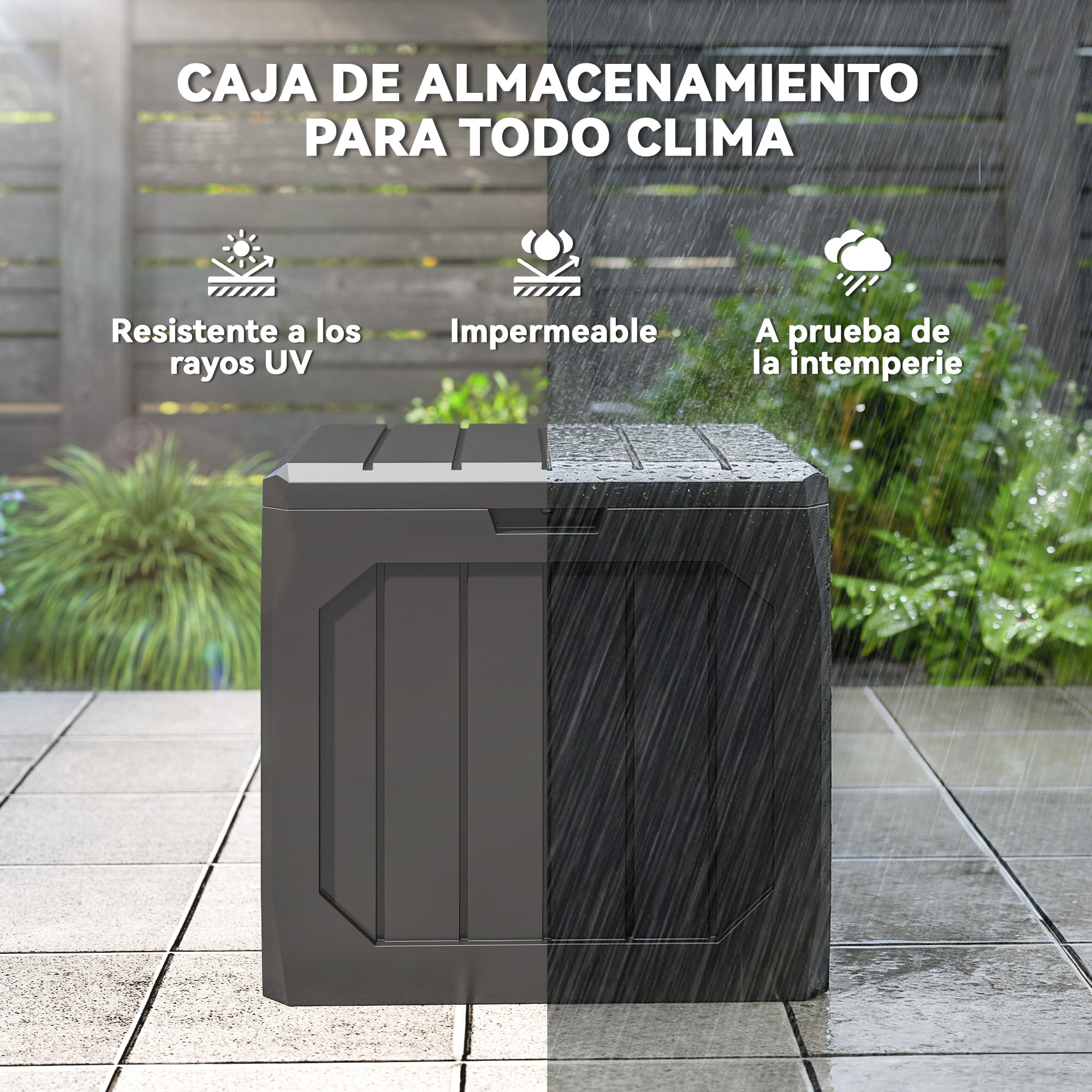 Arcón Exterior Capacidad 121L, Baúl Almacenaje Exterior de Plástico con 2 Asas y Tapa Bloqueable, Impermeable, Resistente a la Intemperie, para Jardín, Terraza, Patio, 56x45x53 cm, Negro