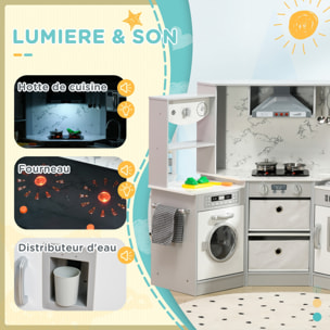 Cuisine pour enfant jeu d'imitation nombreux accessoires rangements évier réfrigérateur hotte lave-linge gris blanc