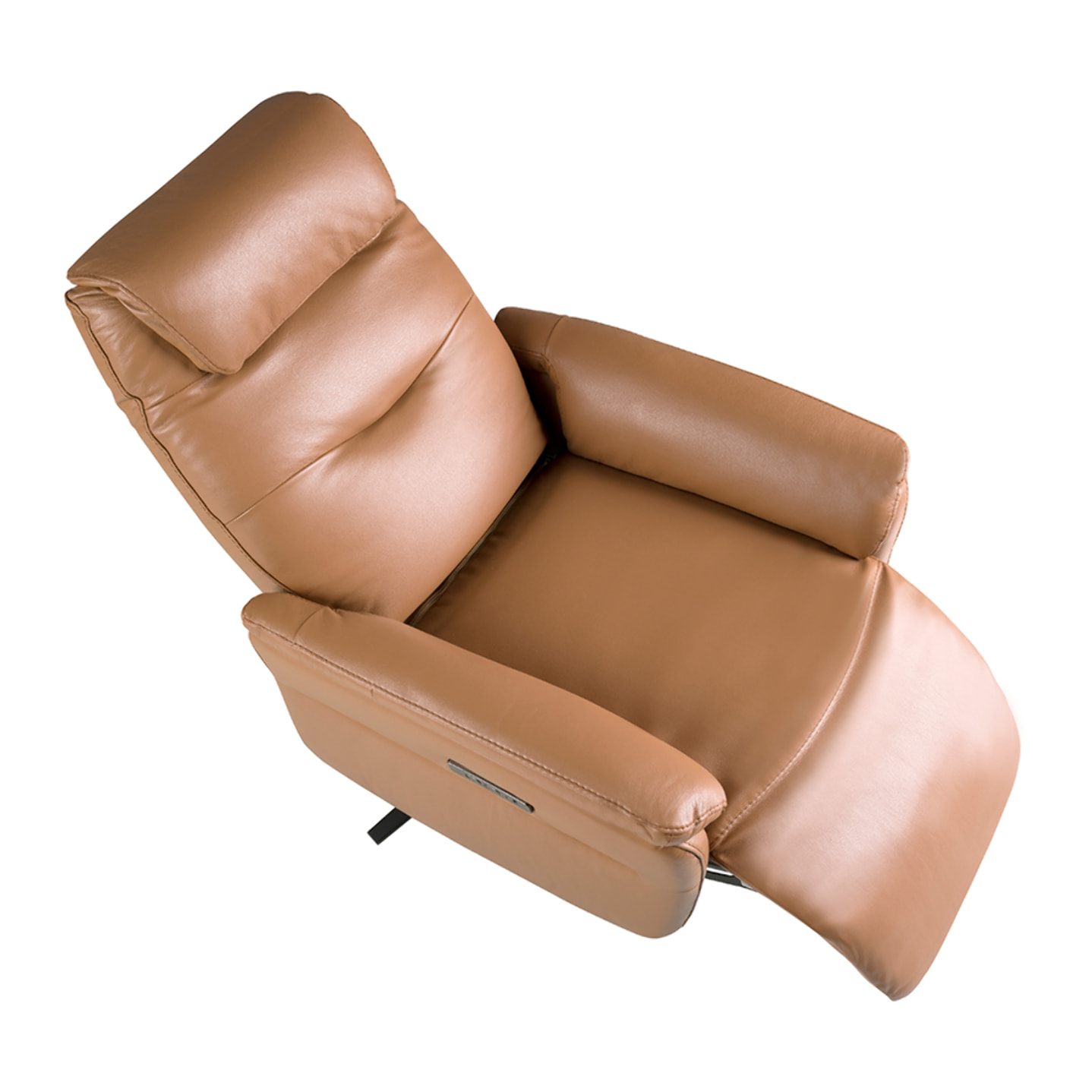 Sillón Angel Cerdá relax giratorio con reposabrazos asiento y respaldo tapizados en piel de origen vacuno en marrón patas de acero inoxidable en negro mate 78x96x105cm