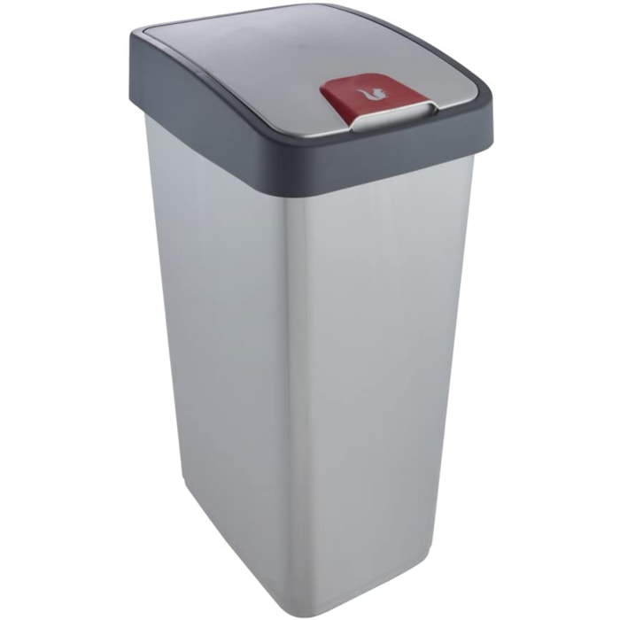Cubo de Basura Premium con Tapa Abatible, Tacto Suave, color Plateado