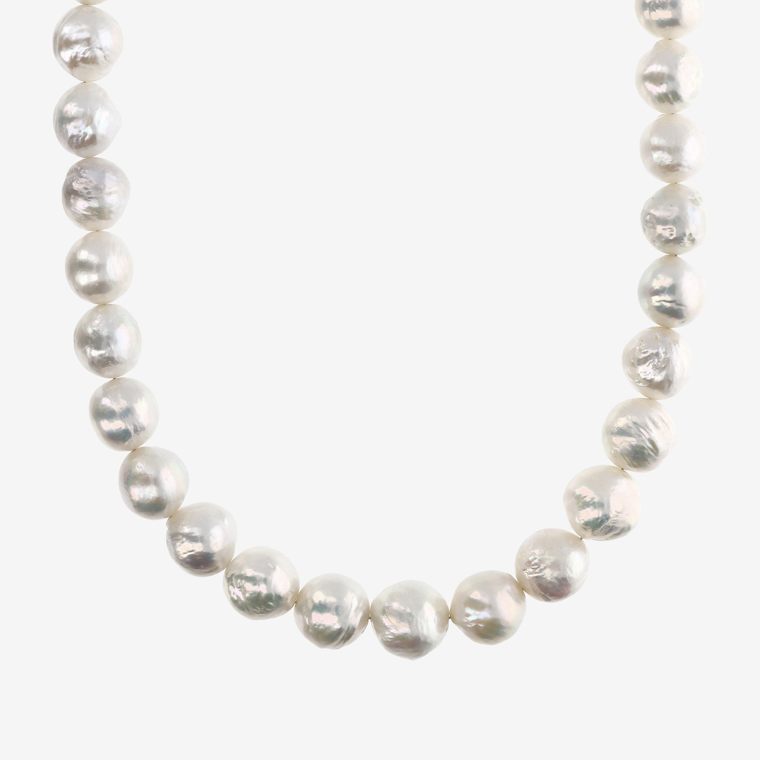 Collana Girocollo con Perle Ming Barocche d'Acqua Dolce Bianche Ø 12/13 mm in Argento 925 placcato Oro bianco 18Kt